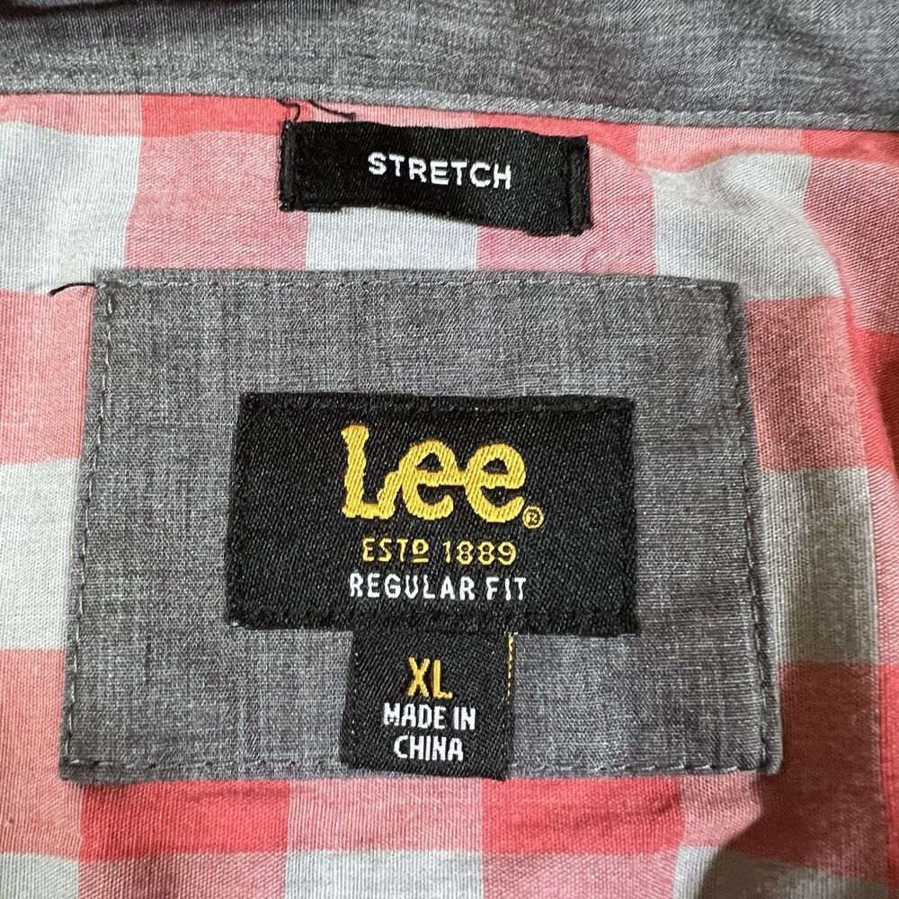 Lee Regular Fit Stretch Red Buffalo Check Plaid Short Sleeve Button Shirt Men XL - Picture 7 of 8